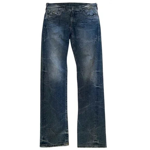 True Religion Distressed Blue Denim Flap Pockets Men's Classic Skinny Jeans W31 - Picture 3 of 7